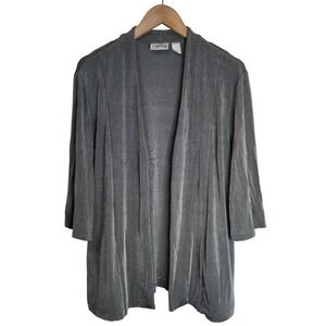 Chico's‎ Travelers Sweater Cardigan Women's 2 (L) Open Front w. Pockets Silver